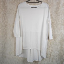 COS Womens White Top Mixed Media 3/4 Sleeve Hi Low Hem Cotton Size Medium