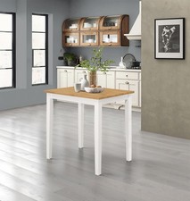 Small Dining Table in White & Oak Finishing, Solid Wood Breakfast Kitchen Table