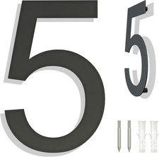 Large Brushed Stainless Steel House Numbers - Modern Floating Black Grey Door Nu