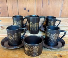 Portmeirion Vintage Coffee Set Gold Lions 10 Pieces Williams Ellis 1960s-70s MCM