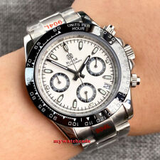 40mm Bliger Sterile White Dial Ceramic Bezel Full Chronograph Quartz Mens Watch