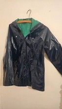 Topshop Rain Mac Coat PVC Navy Blue Jacket Size 6 xs