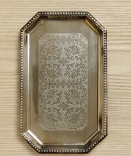 Vintage 925 german silver Ornate Tray – Etched Floral Design, Octagonal 9” x 6”
