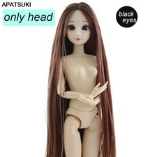 Long Brown Hair Doll Head for 11.5" 1/6 BJD Doll Black Eye Heads Accessories Toy