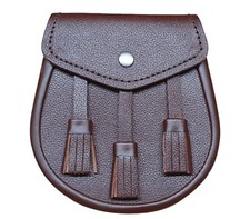 New Scotish Brown LEATHER Kilt SPORRAN And Belt 3 Tassels Leather Sporran 02