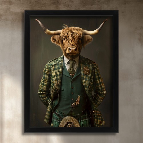 Highland cow green tartan - green,