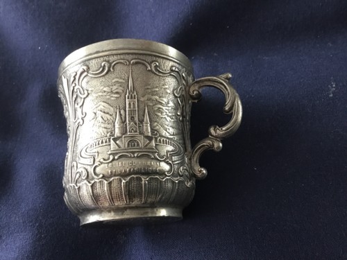Lourdes vintage pewter mug cup - vintage,