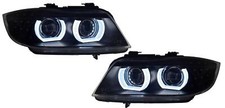 Black Angel Eye headlights for BMW E90 E91 LCI 3-Series 2009-12 with OE Xenons