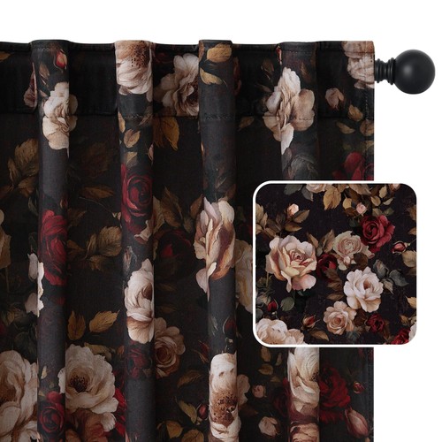 Black floral curtains - floral,