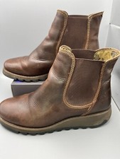 Womens Fly London Salv Brown Mini Wedge Chelsea Ankle Boots Size EU 38 UK 5