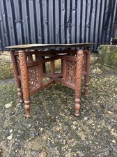 Antique Folding Benares Side Table Very Heavy  Brass Top (668a)
