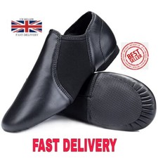 Slip on jazz dance shoes Black Leather Neoprene Rubber Split sole Kids & Girls
