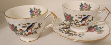 Aynsley Porcelain Pembroke Cup/Saucer Blue Birds/Pink Camellias + One Extra Cup