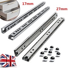 Drawer Runners Pair Replacement Metal Grooved Ball Bearing Slides 17mm 27mm
