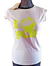 Psycho Cowboy White & Lime 'Lips'  Cap Sleeve Stretch Long T-Shirt    M    BNWT