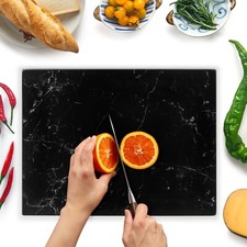 Kitchenville Tempered Glass Chopping Board 40x30 cm - Heat-Proof - Black Marble