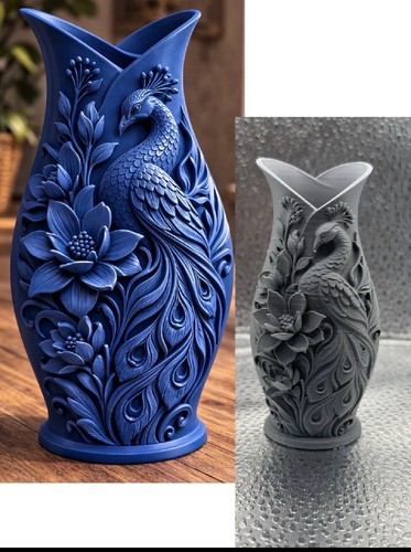 Peacock floral vase deep blue - floral,