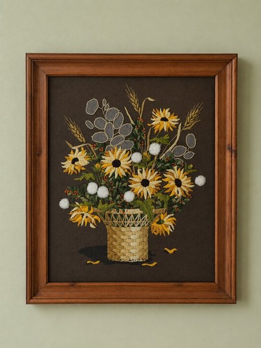 Vintage crewel framed - vintage,