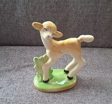 Aynsley England .Vintage Ceramic Lamb Figurine .Beige Green Glazed .Collectible