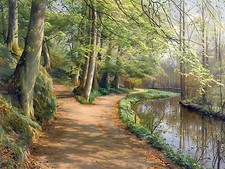 BY A STREAM P. Monsted water river forest Tile Mural Backsplash Marble Ceramic