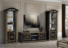 Aria Italian Entertainment Set In  Black/Gold | TV Cabinet with Display Cabinets