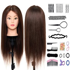 22 inch 70% Real Hair Training Head Hairdressing Styling Practice Mannequin Doll