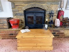Old Antique Pine Chest, Vintage Wooden Storage Trunk, Blanket Box, Coffee Table.