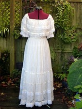 VINTAGE 1980s DONERICA LACE PRAIRIE STYLE EDWARDIAN WEDDING DRESS