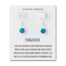 Synthetic Turquoise Gemstone Round Drop Earrings with Quote Card