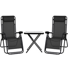 3 Piece Zero Gravity Reclining Garden Patio Deck Chair Sun Lounger & Table Set