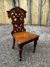 Antique carved turned oak arts & crafts gothic hall chair