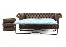 Sofa Bed Chesterfield Double Mattress Real Leather Brown Tufted 3 Seater