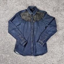 The Kooples Womens Fitted Denim Shirt Size S Blue Lambskin Button Up Leather