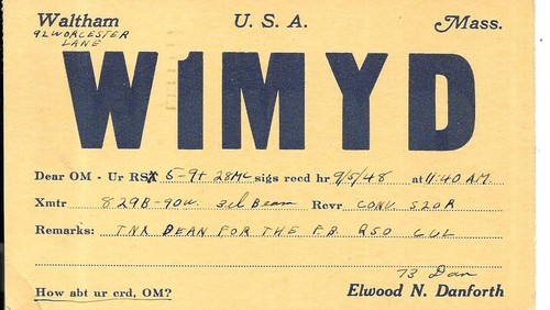 Qsl 1948 waltham - 1948, radio
