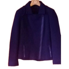 STEILMANN French Navy Blue Boiled Wool Biker Jacket, 12, Vgc