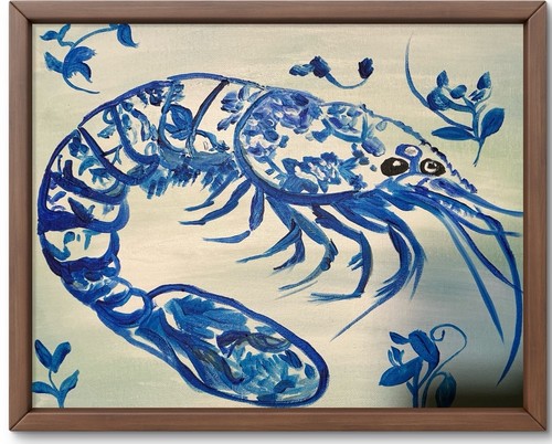 Blue shrimp whimsical - whimsical, modern