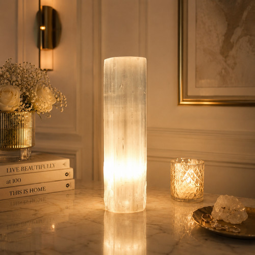 Selenite cylinder lamp crystal - lamp,