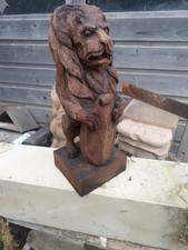 Old Oak Lion, Oak Lion Finial, Heraldic Oak Lion Staircase Finial, Oak Carving.