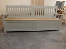 7FT PAINTED SLAT-BACK MONKS BENCH SOLID OAK SEAT STORAGE- F&B PAVILION GREY