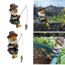 Fishing Gnome Statue Figurine Resin Dwarf Sculpture Home Garden Decor Ornament