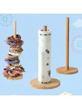 Wooden Roll Paper Towel Holder Tissue Vertical Stand Paper Kitchen Storage Rack