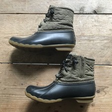 Sperry Saltwater Duck Boots - Black + Khaki - Women UK Size 4.5 - Leather Laces