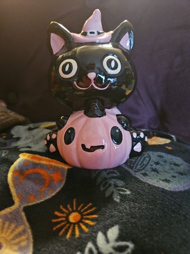 Black cat ceramic halloween - black,