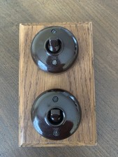 Bromleighs Bakelite double 2 way light switch & solid oak pattress
