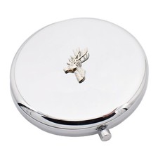 Stag Head Design Silver Handbag Mirror in Gift Pouch