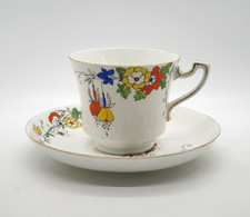 Wetley China Sampson Smith Bone China Cup & Saucer Floral Fuchsia Gold Trim 1920