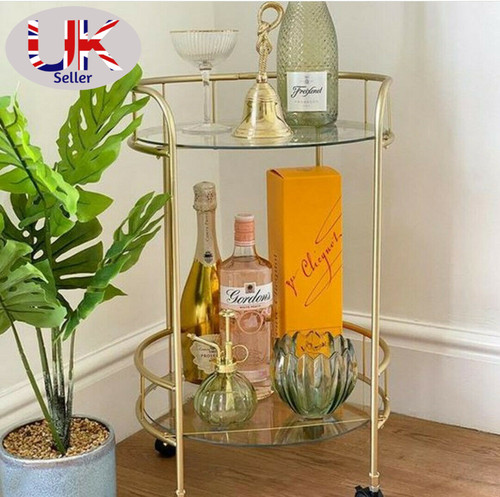 Gold drinks trolley with glass - gold,