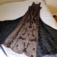 Frank Lyman Women's Dress Size 10 Black Silk Beaded Slip Evening Gown Lady Mary 