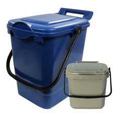 23 Litre Large Compost Caddy/Kerbside Bin - Blue & 7L Kitchen Caddy - Silver