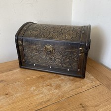Antique Wooden Chest With Hand Carved Floral Decorations Kist Coffer
